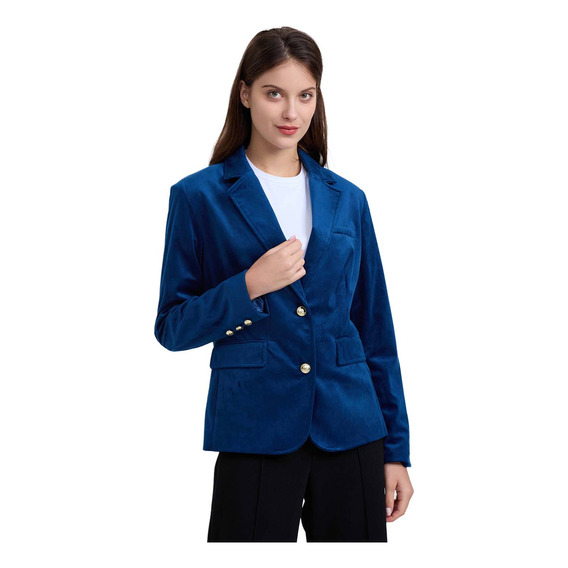 Blazer Mujer Terciopelo Con Solapa Azul Fashion's Park