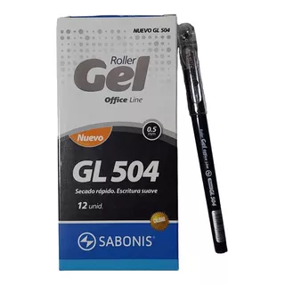 12 Boligrafo Gel Sabonis Gl-504 Color De La Tinta Negra Color Del Exterior Negro