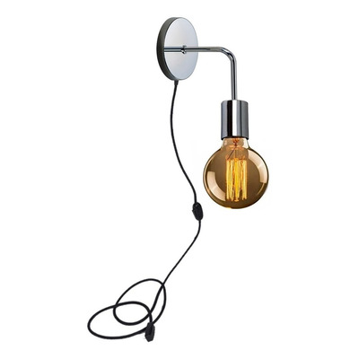 Aplique Vintage Cromo Apto Led E-27 Pared Con Cable Velador 