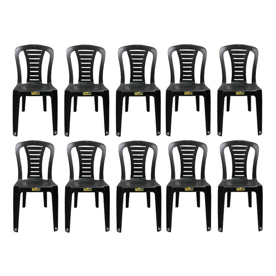 10 Sillas Plasticas Reina Super Reforzadas Apilables Negro