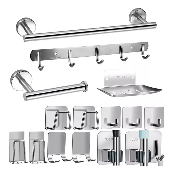 Juego Sets De Accesorios Para Baño Inoxidable Toallero 15pzs