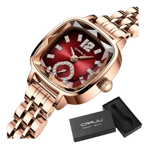 Reloj Crrju Diamond De Acero Inoxidable Impermeable Para Muj Color Del Fondo Rose Red