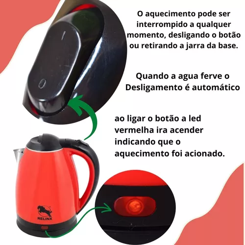 Jarra eléctrica Relinx Chaleira Elétrica 1,8 Litros Jarra Chaleira Elétrica  Inox 1,8 Litros 220v Café Água roja 220V 1.8L