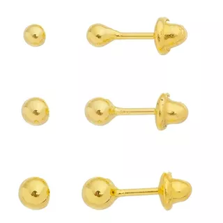 0095 Brinco Bola Banhado Ouro 18k 12 Pares Antialérgico Baby