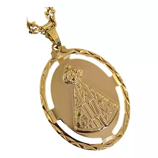 Pingente Nossa Senhora Aparecida Medalha Banhada A Ouro 18k