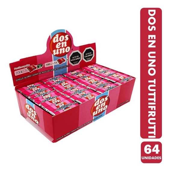 Chicle Dos En Uno Sabor Tutti Frutti (caja Con 64 Unidades)