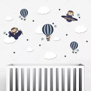 Adesivos Parede Infantil Urso Aviador Balões Balão Nuvens