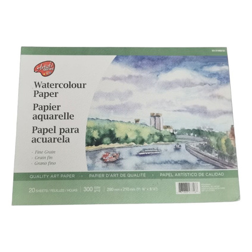 Block De Arte Papel Acuarela Watercolour Grano Fino 300 Gr Color Blanco