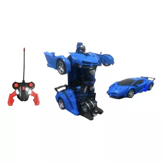 Carrinho Controle Remoto Vira Robô Transformers Recarregável Cor Azul