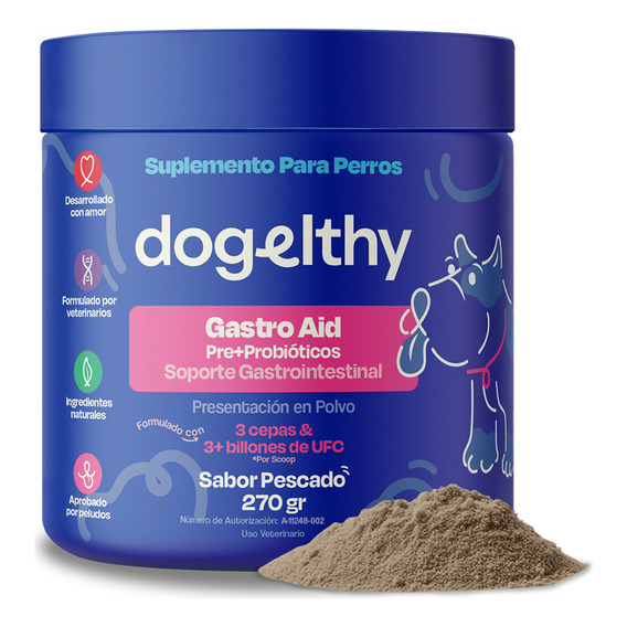 Dogelthy Gastro Aid Probioticos Para Perros y Gatos en Polvo 270 mL