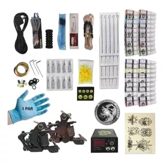 Kit Tatuaje 2 Máquinas Doble Bobina 40 Tintas 20 Agujas 