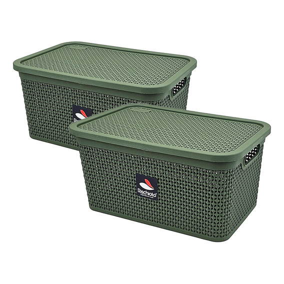 Set 2 Cajas Organizadoras Simil Rattan Grande 15 Lts 