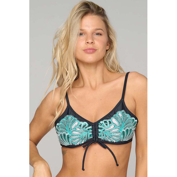 Top Frunce Bretel Fino Bordado Holbox Luz De Mar