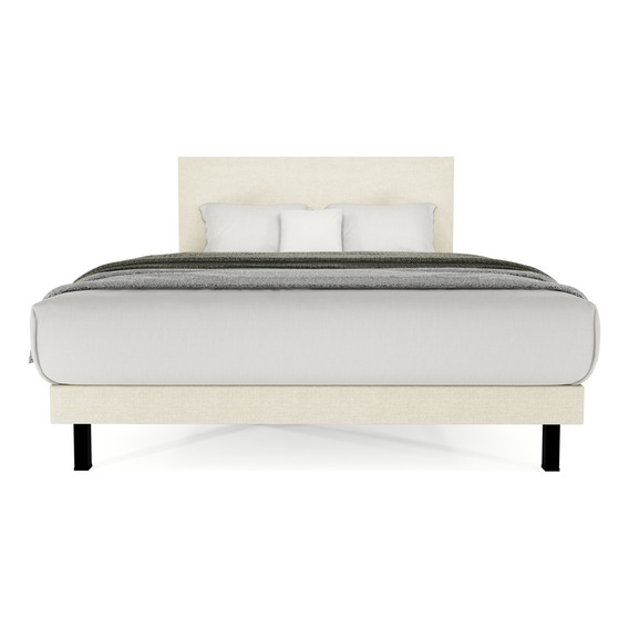 Cama Recamara Cima Urban Individual Madera Tapiz Lino Beige