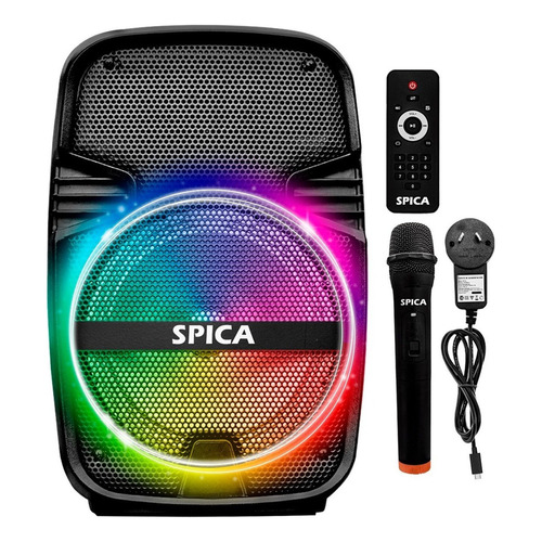 Parlante Portatil Spica SP-3312TM Bluetooth Karaoke Bateria Recargable Luces RGB Microfono Negro 220V