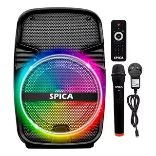 Parlante Portatil Spica Sp-3312tm Bluetooth Karaoke Bateria Recargable Luces Rgb Microfono Negro 220v
