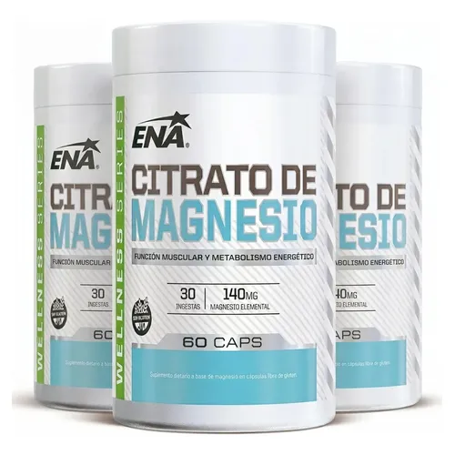 Pack x3 Citrato de Magnesio ENA Sport 60 Cápsulas Sin Sabor - Sueño y Músculos - Total 180 Cápsulas