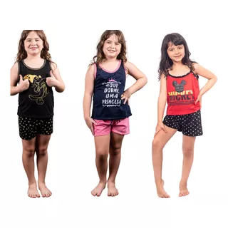 Kit 3 Pijama Infantil Feminino Meninas Personagens