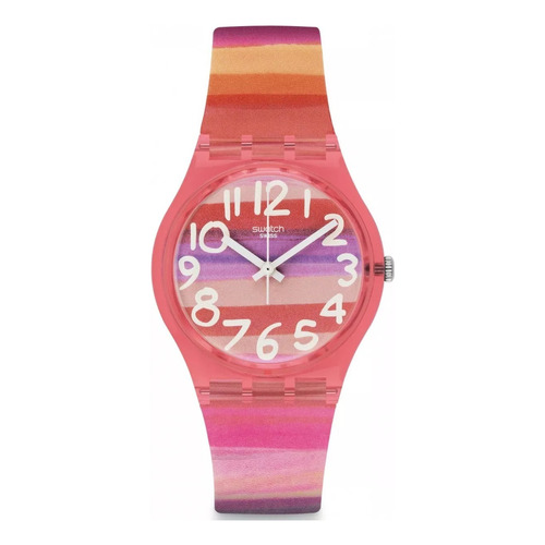 Reloj Mujer Swatch Gp140 Multicolor /relojería Violeta Color del bisel Blanco