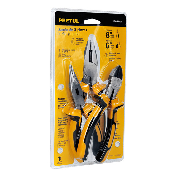 Kit 3 Pinzas Pretul Comfort Grip Electricista Punta Y Corte 