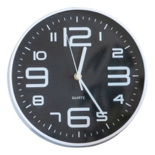 Reloj De Pared Fondo Negro Marco Blanco 25cm
