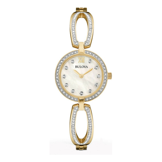 Reloj Bulova Mujer Clasico Cristales 98l225 Color de la malla Dorado Color del bisel Dorado Color del fondo Blanco