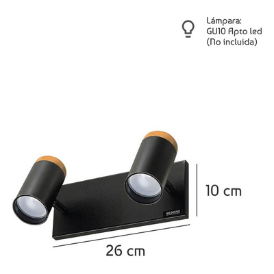 Aplique 2 Luces  Negro Con Madera Apto Led Cabezal 3002