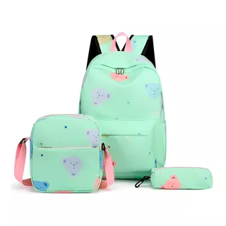 Kit Mochila Feminina Escolar 3 Peças Bolsas Estojo Lancheira