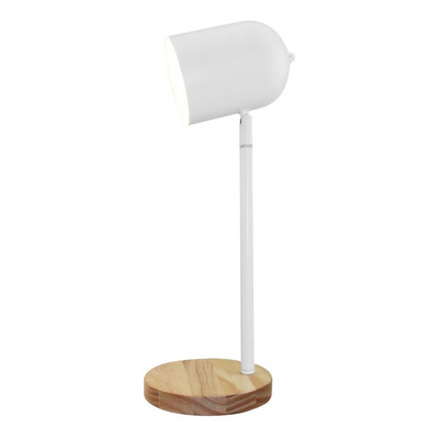 Velador De Mesa Bartolo Blanco Con Madera Apto Led Deco Cie