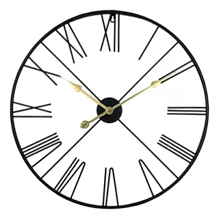 Reloj Grande Metálico De Pared Ravena, Diámetro 60cm, Industrial, Con Números Romanos - Funcional Y Decorativo - Negro