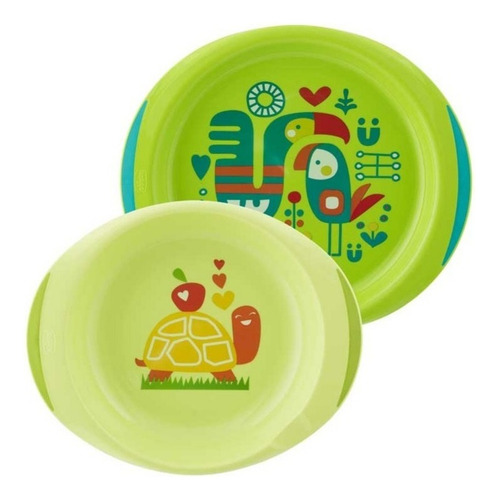 Set De Platos De Chicco 12+ By Creciendo Color Verde Baby Dish Set