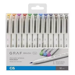 Marcador Artístico Graf Brush Fine Estojo C/12 Cores Cis 