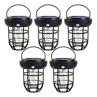 Kit 5 Luminária Solar Refletor Led Potente Portatil Chuva Cor Preto