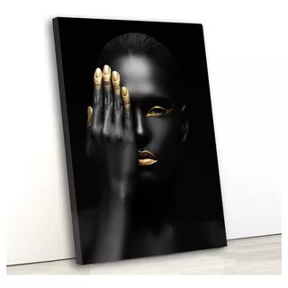 Tela Canvas Moda Africana Lábios Dourados 80x120 Vertical 3