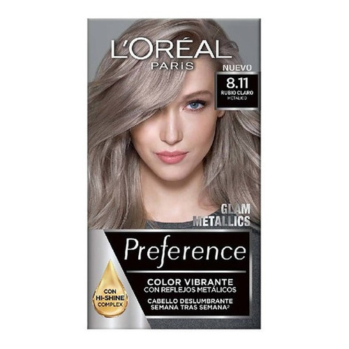 Kit Tinte L'Oréal Paris  Preference Tinte Para Cabello Preference L'oréal Paris Tono 5.21 tono 8.11 rubio claro metálico para cabello