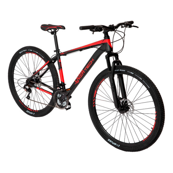 Bicicleta Mtb Overtech R29 Acero 21v Freno A Disco Pp Color Negro/Rojo/Rojo Tamaño del cuadro M