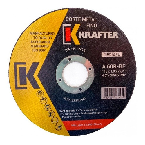 Discos De Corte Para Fierro 4 1/2 Krafter 50 Unidades Color Negro