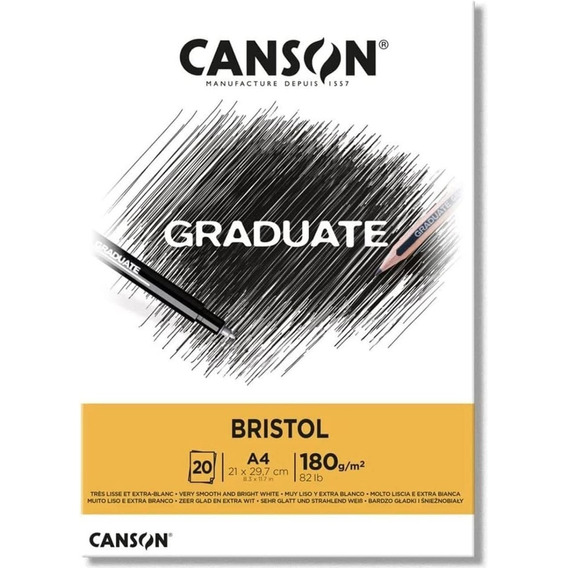 Block Papel Canson Graduate Bristol Dibujo C 20 Hojas 180 Gr