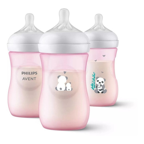 Set De 3 Biberones Pandas Rosas Philips Avent 9 Onzas Color Rosa