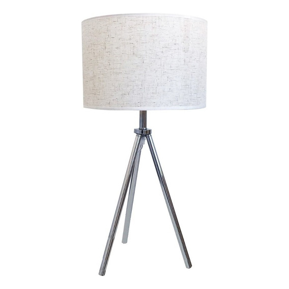 Lampara Decorativa De Mesa Tripode + Lamp. De Regalo- Unilux Estructura Metal Pantalla Blanco