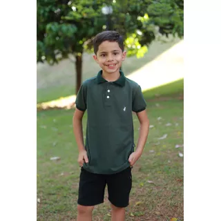 Camisa Polo Infantil Ou Body Verde Musgo