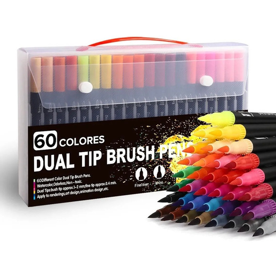 60 Colores Marcadores Plumones Punta De Pincel Dual Brush