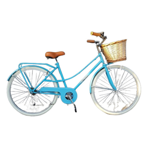 Bicicleta paseo femenina Le Bike Classic Vintage  2021 R26 1v freno v-brakes color celeste con pie de apoyo  