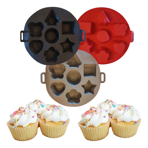 Freidora Airfryer de silicona con forma de cupcake, 7 cavidades, estrella y corazón