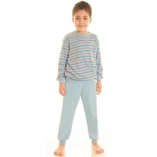 Pijama Invierno Niño Doble Interlok Rayado Bien Abrigado