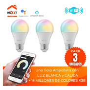 Pack 3 Ampolletas Wifi Inteligente 10w E27 Blancos/rgb Nexxt