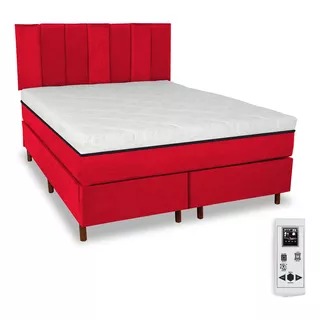 Cama Box Colchão Magnético Bio Quântico Cabeceira King Size Cor Vermelho