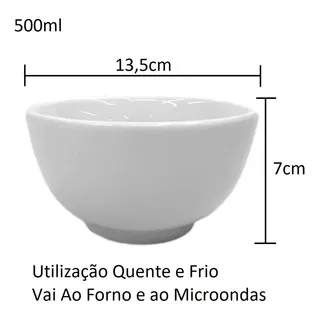 Kit 6x Cumbuca Bowl Porcelana 500ml Caldo Sopa Salgadinho Cor Branco