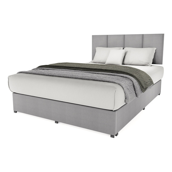 Cama Recamara - Base Box Cabecera Tapiz Gris Matrimonial