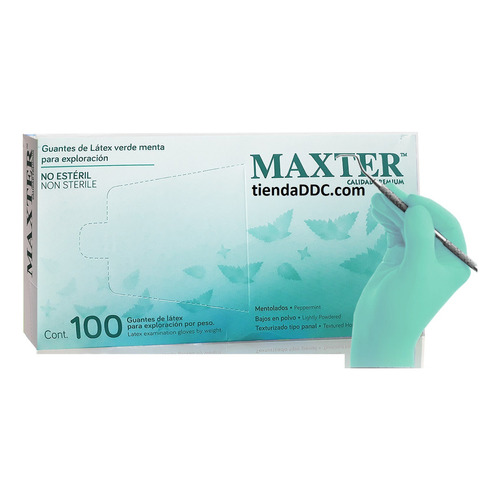 Guantes Mentolados De Látex Maxter Sabor Menta Color Verde Talla M